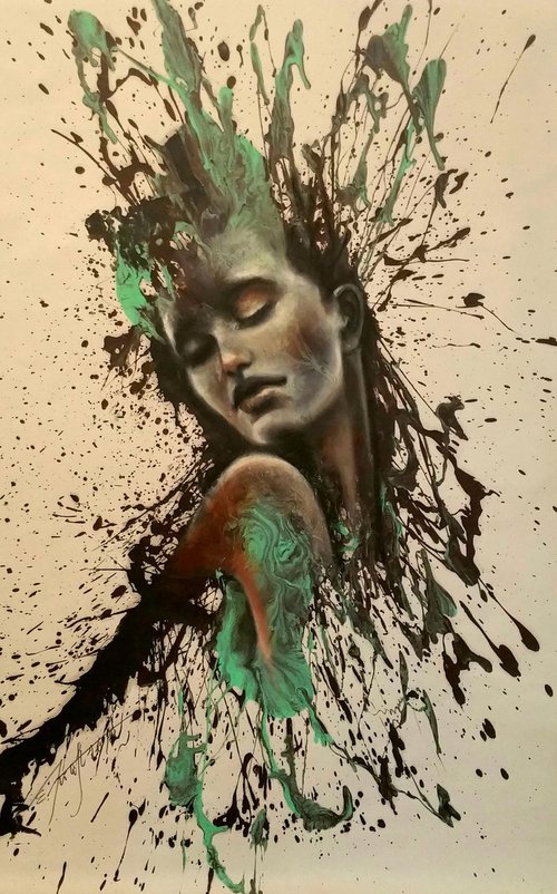 "Inside of my mind " 90x140x2cm, original oil and acrylic  painting on fabric,ready to hang by Elena Kraft