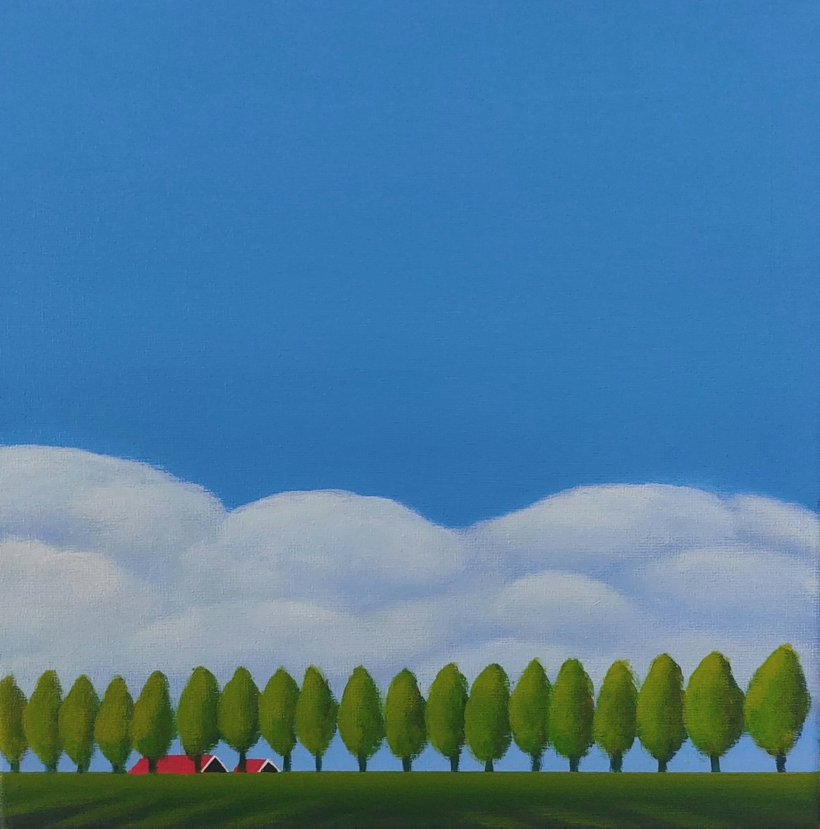 Dike with trees (7) by Nelly van Nieuwenhuijzen