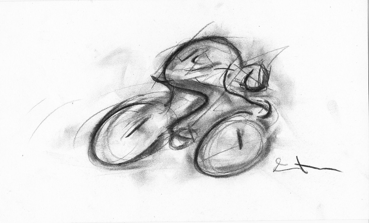 Expressive Portrait Charcoal Drawing By Lionel Le Jeune, 12 X 7", Cycliste, Original Artwork