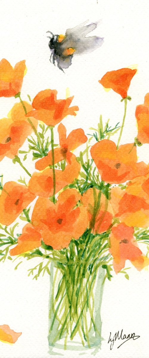 Poppies and Bee by Lisa Mann
