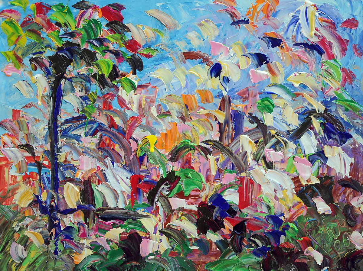 Impressionistic Abstract Acrylic Painting By Antonino Puliafico, 37 X 28, Lapalma, Original Artwork