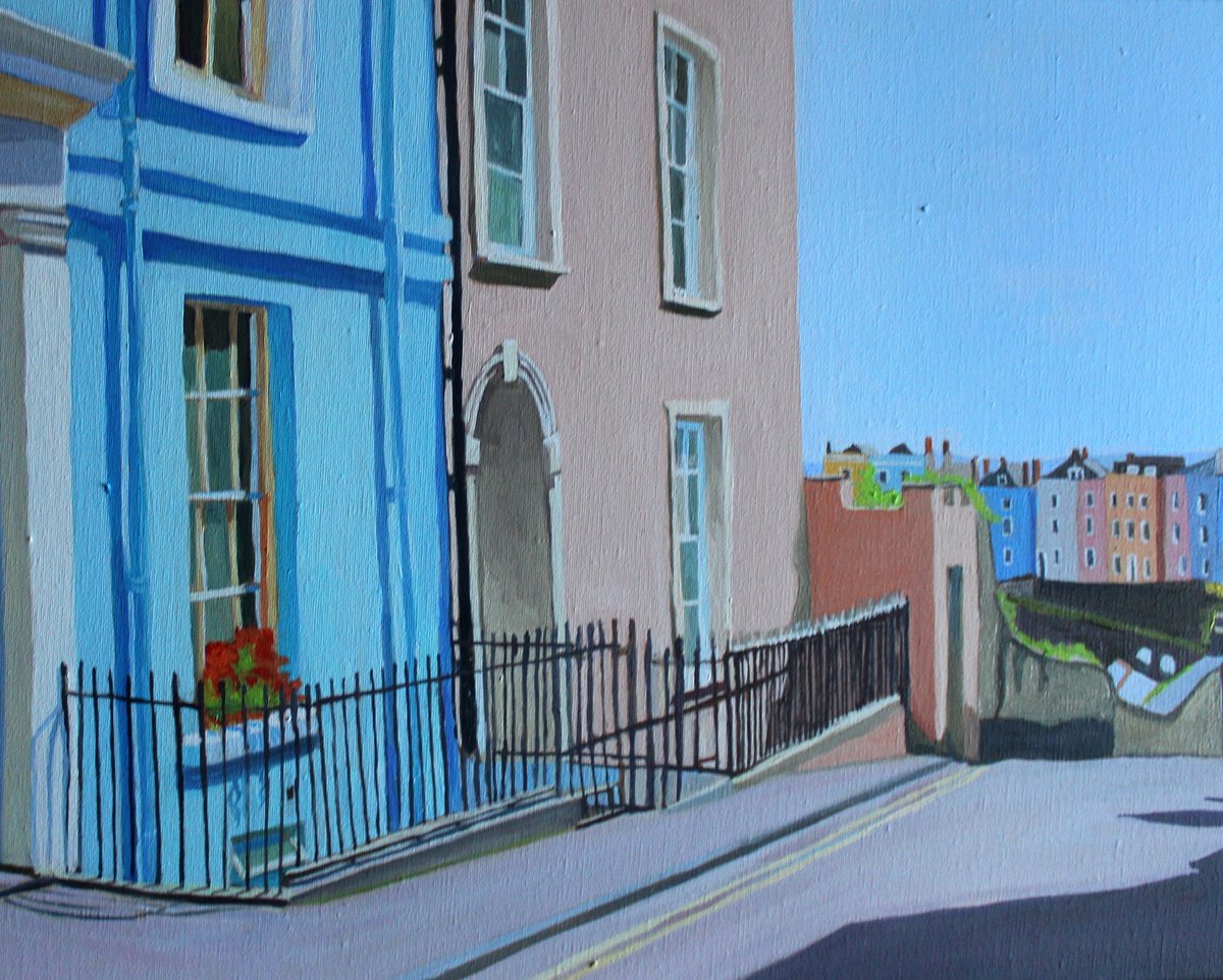 Impressionistic Cityscapes Oil Painting By Emma Cownie, 24 X 18, Tenby Terraces, Original Artwork
