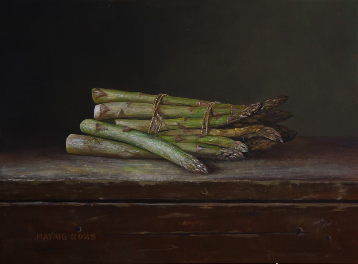 Photorealistic Still Life Oil Painting By Mayrig Simonjan, 16 X 12", Asparagus, The Dutch Power, Original Artwork