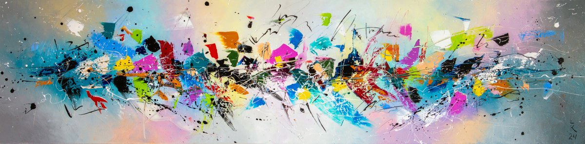 Abstract Oil Painting By Liubov Kuptsova, 47 X 12", Euphoria Of Spring, Original Artwork