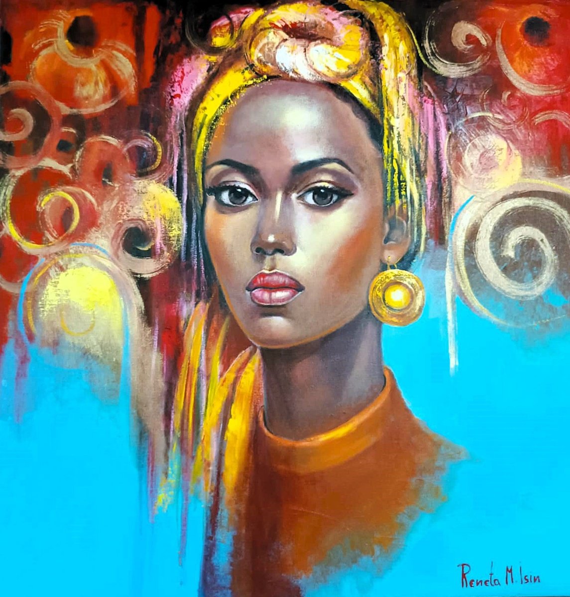 Urban And Pop Portrait Oil Painting By Reneta Isin, 31 X 31", " African Beauty ", Original Artwork