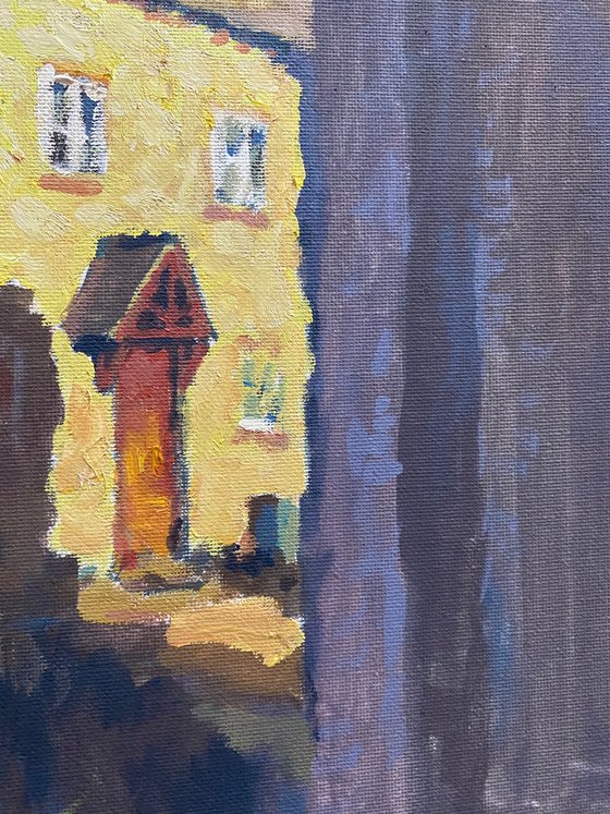 Original Oil Painting Wall Art Artwork Signed Hand Made Jixiang Dong Canvas 25cm × 30cm The House In Front small building Impressionism