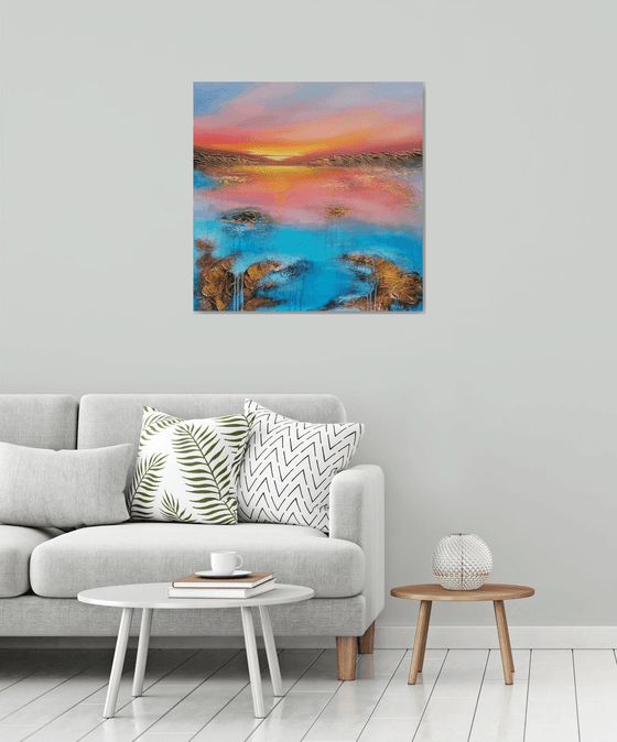 A beautiful large modern abstract figurative seascape painting "Evening mood"