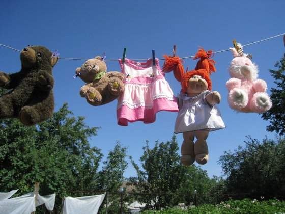 Toy Bears on the Clothesline