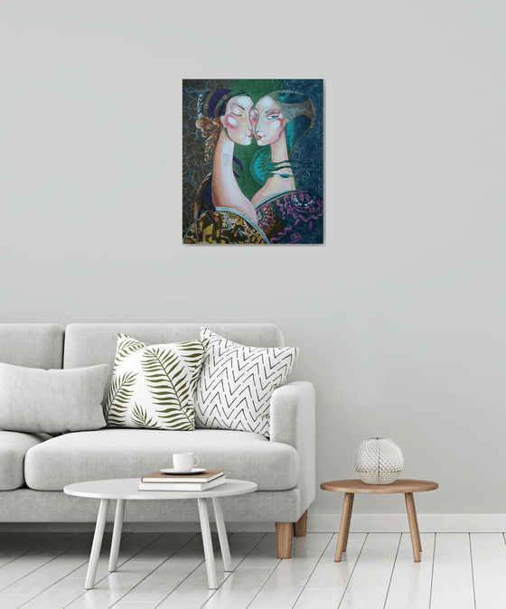 Lovers (60x70cm, oil painting, modern art, ready to hang)