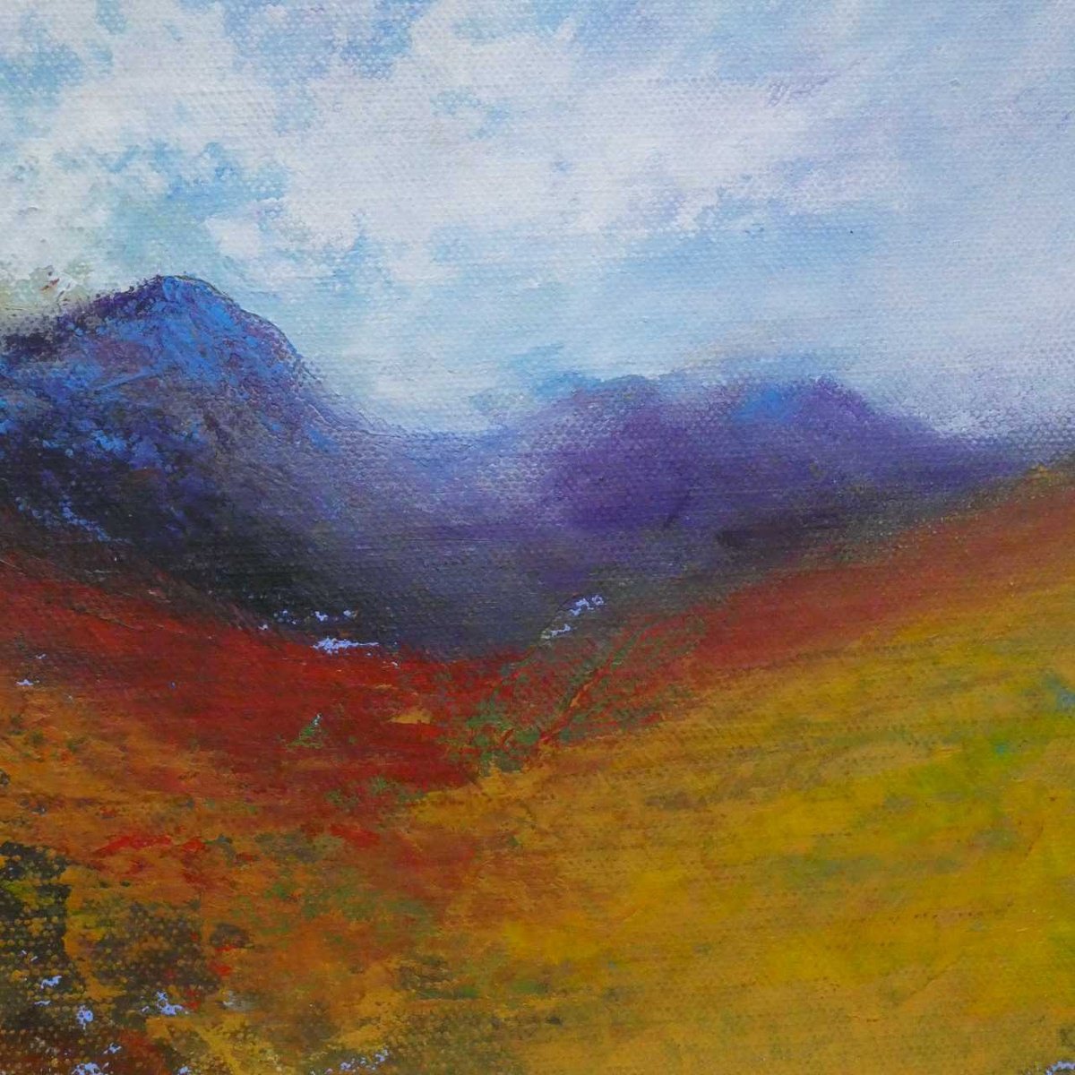 Impressionistic Landscape Acrylic Painting By Oconnart, 10 X 10", First Autumn Snow, Scotland, Original Artwork
