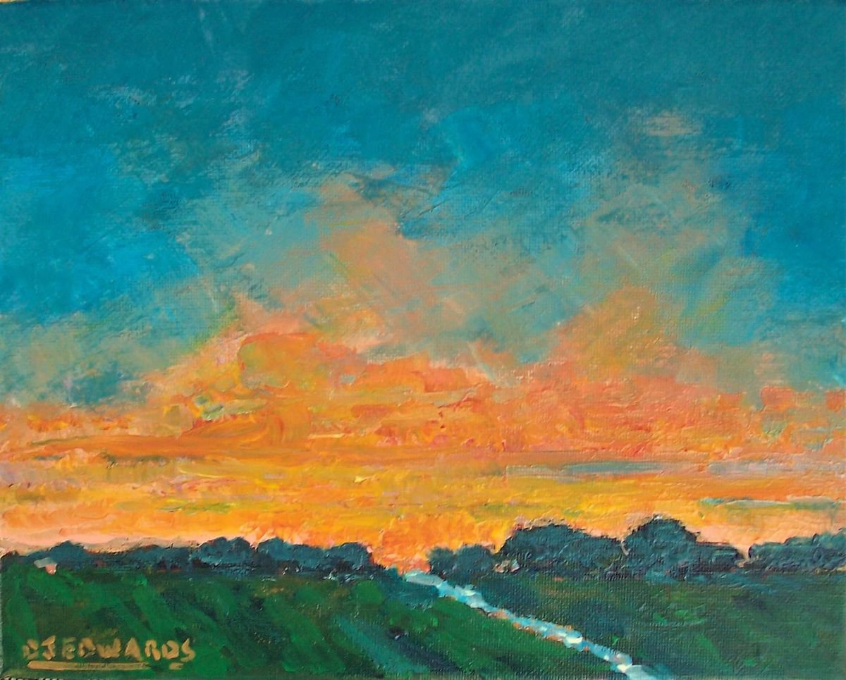 Impressionistic Landscape Acrylic Painting By David J Edwards, 10 X 8, Sunset Path, Original Artwork