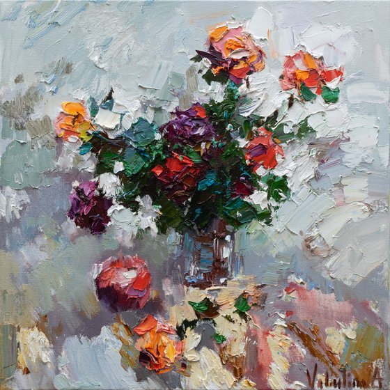 Red roses in a vase  Still life painting - Original oil painting