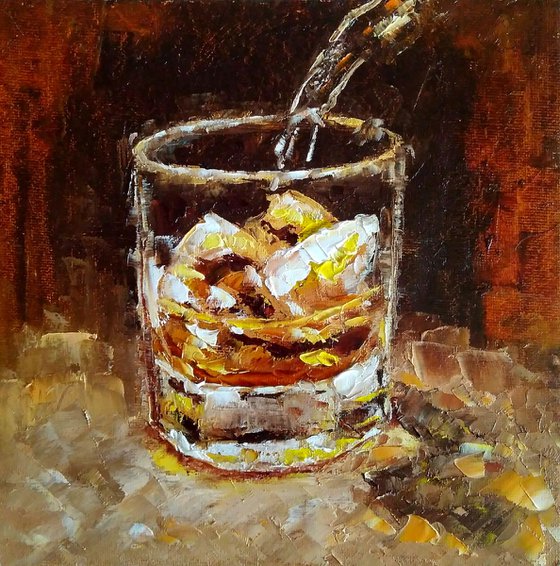 Whiskey, Bourbon Painting Original Art Whiskey Ice Wall Art Cocktail Artwork