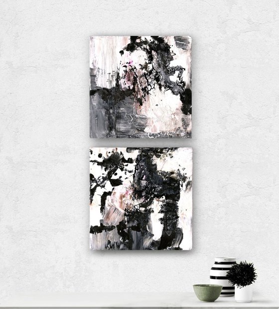 Encounters - Set of 2 - 12 x 12" paintings - Textured Abstract art by Kathy Morton Stanion
