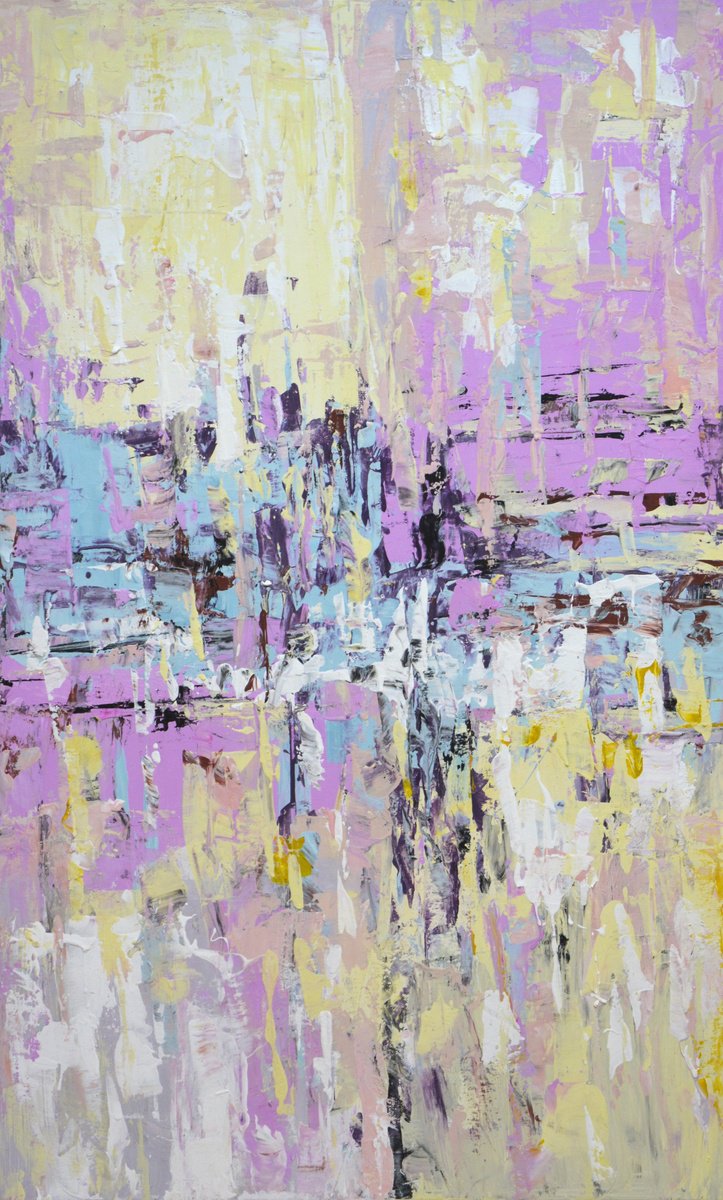 Abstract Acrylic Painting By Iryna Kastsova, 24 X 39, Warm Evening In Toronto., Original Artwork