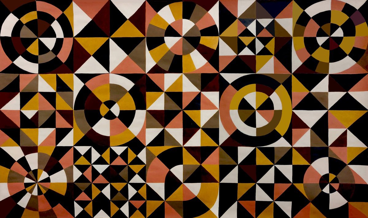 Geometric Abstract Acrylic Painting By Vio Valova, 44 X 27", Stability, Original Artwork