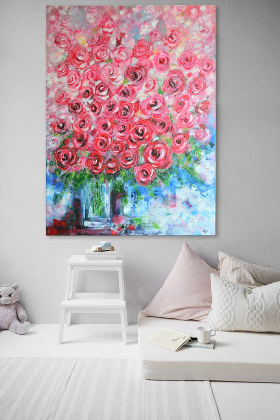 Bouquet of Roses -Large Home Decor Modern abstract flowers