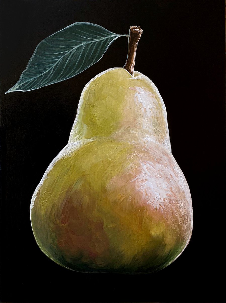 Photorealistic Still Life Oil Painting By Elena Adele Dmitrenko, 18 X 24, Pear, Original Artwork