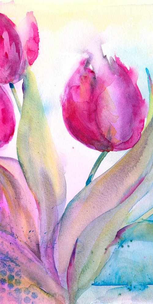 Tulip painting, Original watercolour painting, Floral wall art by Anjana Cawdell