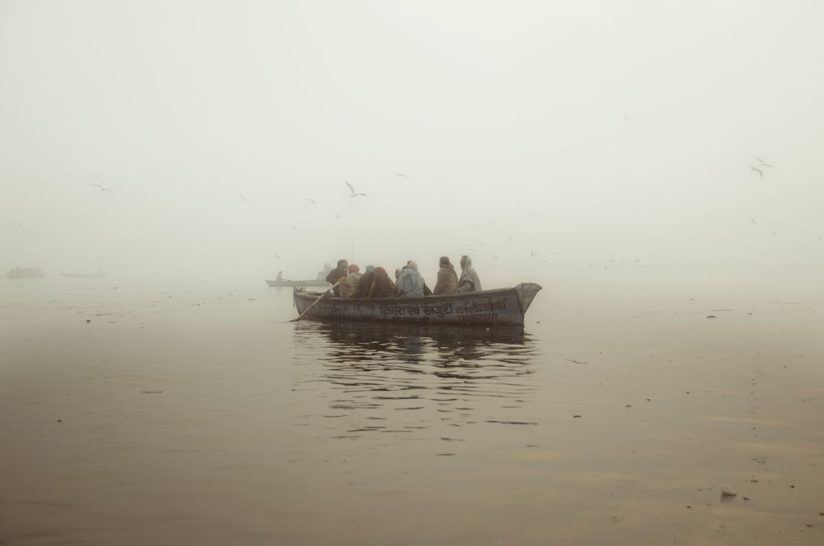 Photorealistic Landscape Photograph By Serge Horta, 40 X 27", Serenity On The Ganges, Original Artwork