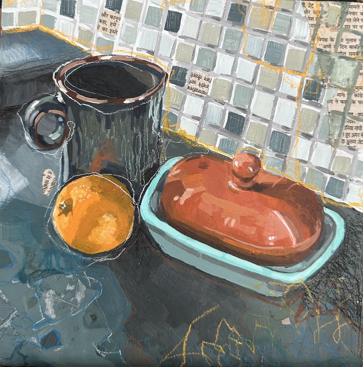 Still Life Painting By Alessandra, 8 X 8, Kitchenscape Ii, Original Artwork