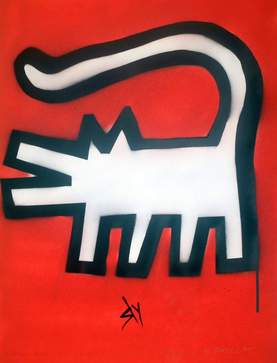 Urban And Pop Animal Painting By Juan Sly, 23 X 30", Other No. 17 Haring (U), Original Artwork