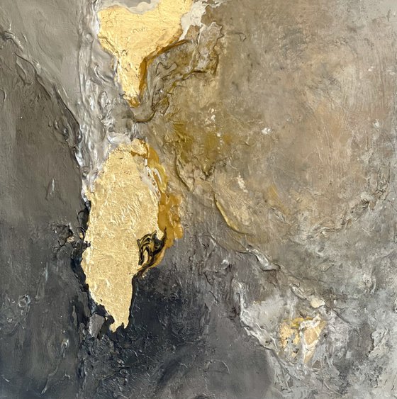 Poetic Landscape - Original painting - Black - Gold - Silver