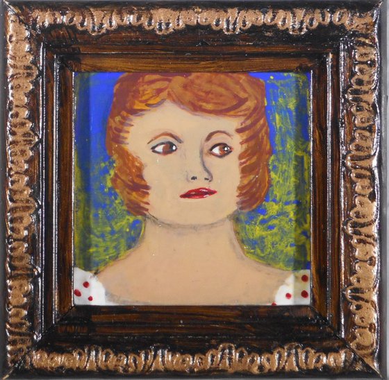 Mona Jean in the White Dress Framed Acrylic Painting 3x3-inch Portrait
