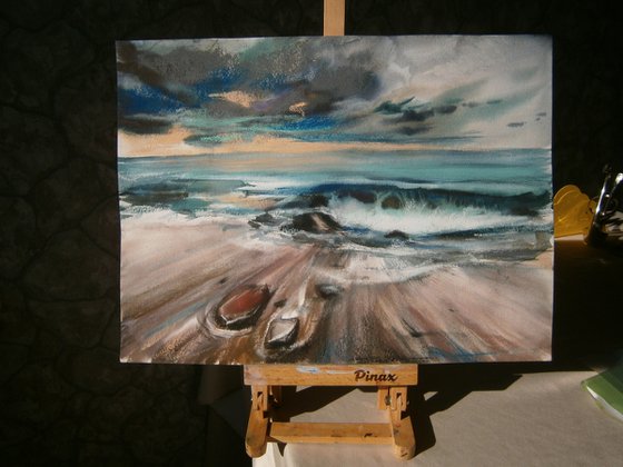 Watercolor and soft pastel Seascape