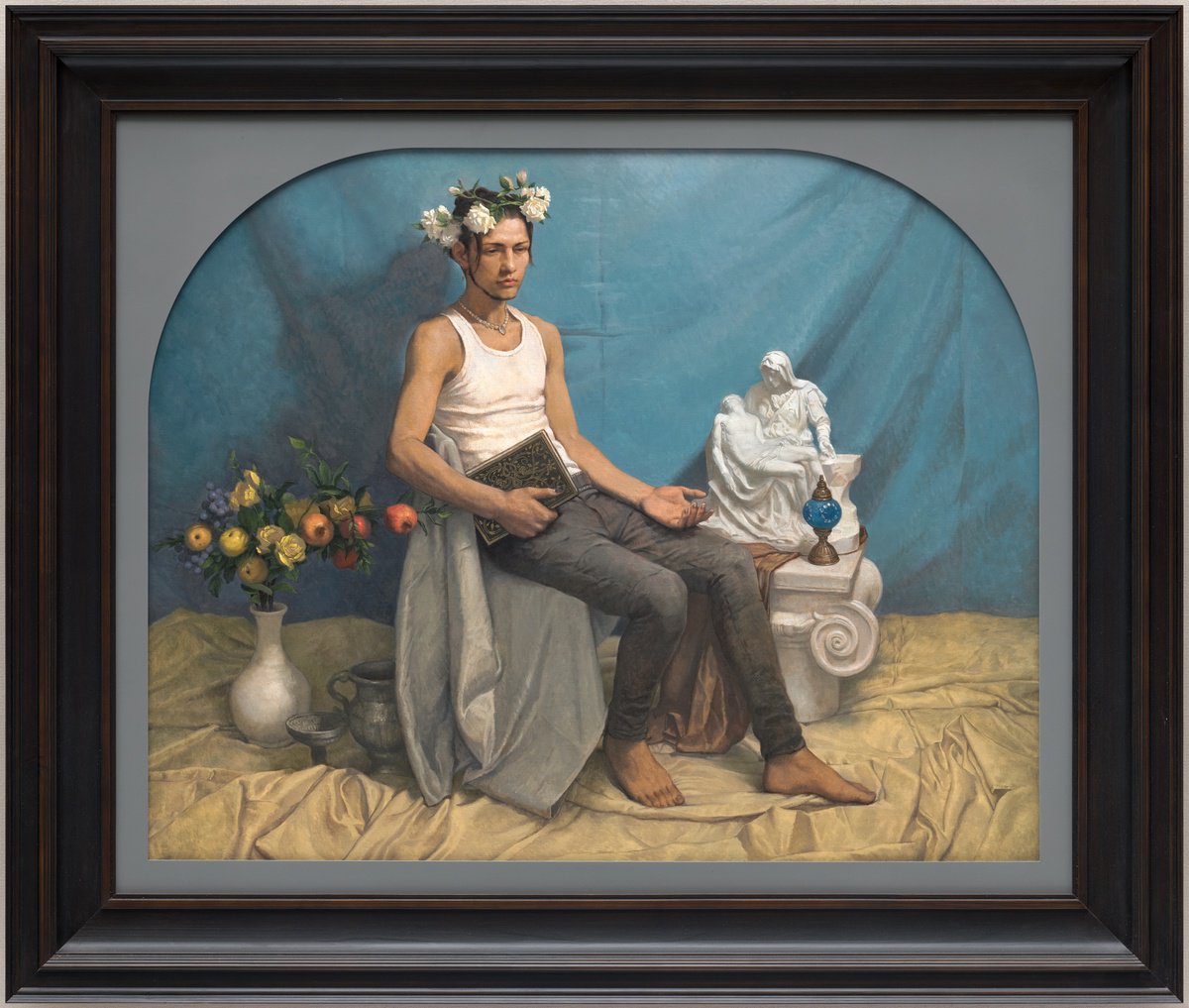 Photorealistic Oil Painting , Faruk In A Garland By Ruoshen, 55 X 47, Artwork For Sale On Artfinder