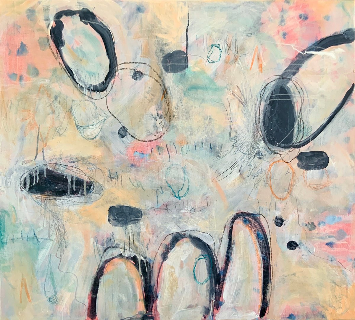 Organic Abstract Acrylic Painting By Alexandra Jagoda (Ovcharenko), 39 X 35, Notes From The Fog, Original Artwork