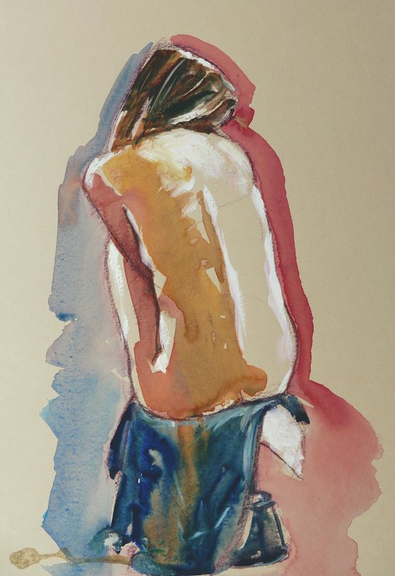 Seated female nude back study