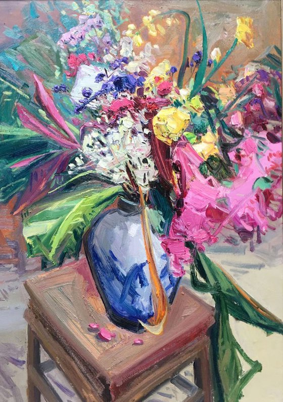 Still life oil painting:flowers