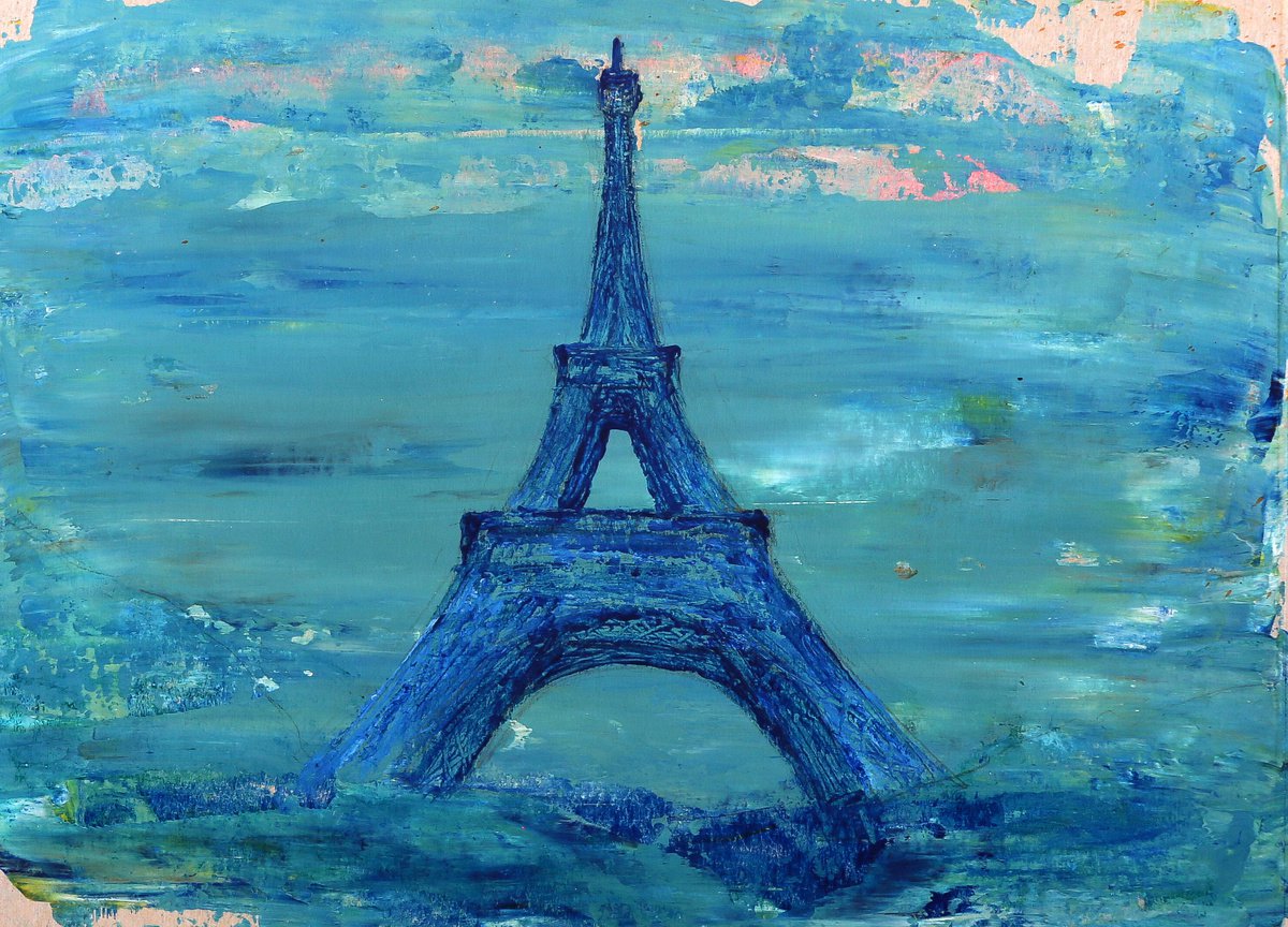 Startonight Canvas Wall Art Blue Eiffel Tower Paris France by Denis Kuvayev