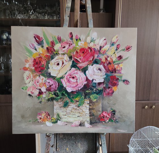 Bouquet (70x60cm, oil painting,  ready to hang)
