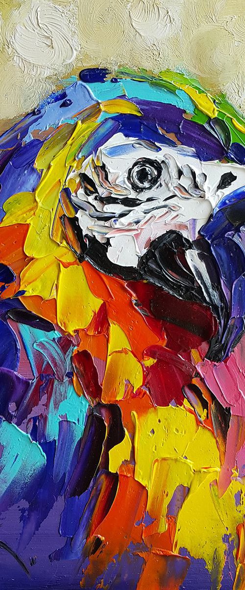 Bird in the lights - parrot, bird, painting on canvas, gift, art bird, animals oil painting by Anastasia Kozorez