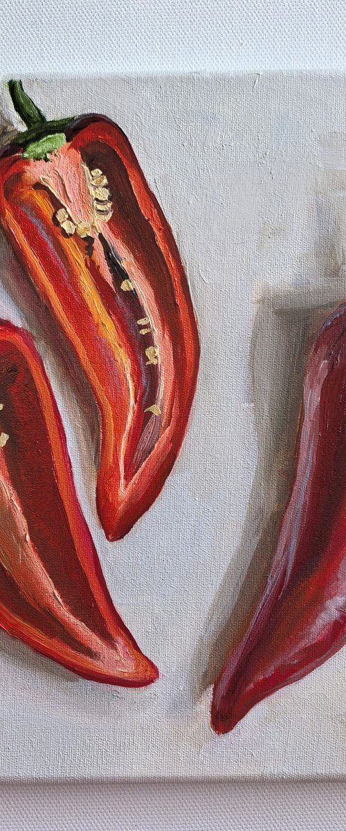 Red Still Life with Paprika by Leyla Demir
