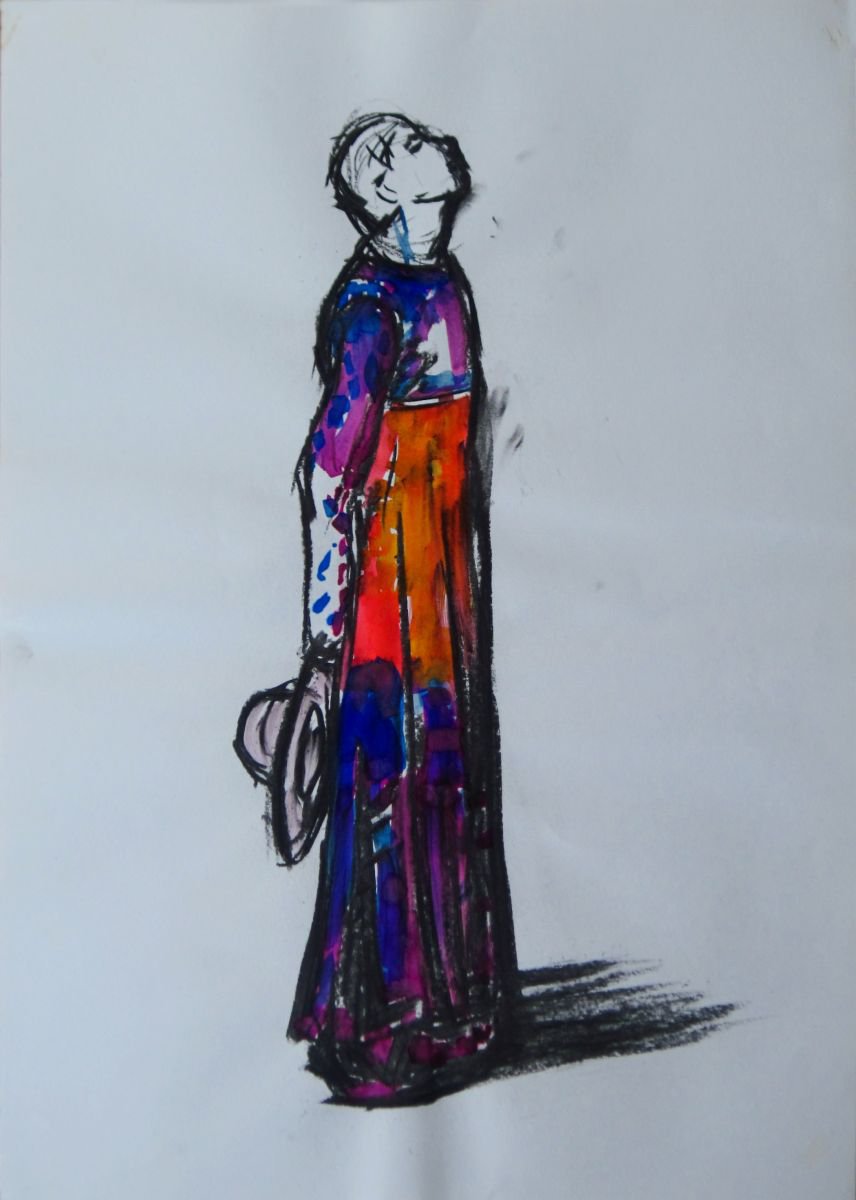 Expressive Portrait Charcoal Drawing By Aleksandar Basic, 17 X 23, Up, Original Artwork