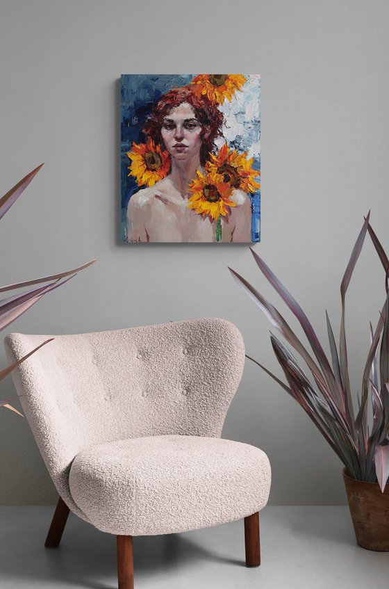 Girl with Sunflowers Portrait