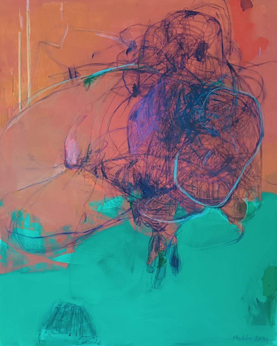 Organic Portrait Acrylic Painting By Magdalena Morey, 31 X 39", As You Are 2, Original Artwork