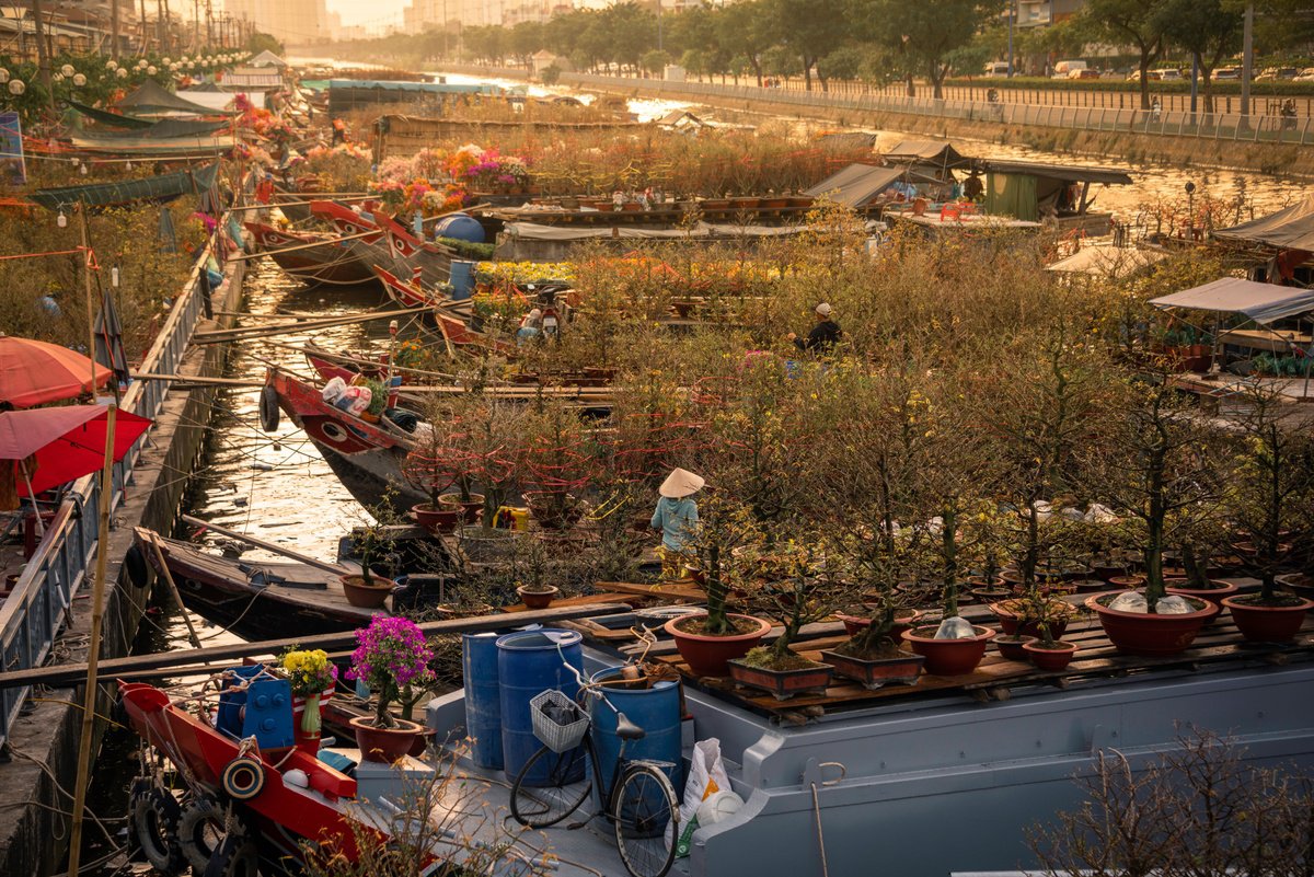 Photorealistic Botanical Photograph By Serge Horta, 60 X 40", Floating Flower Market, Original Artwork