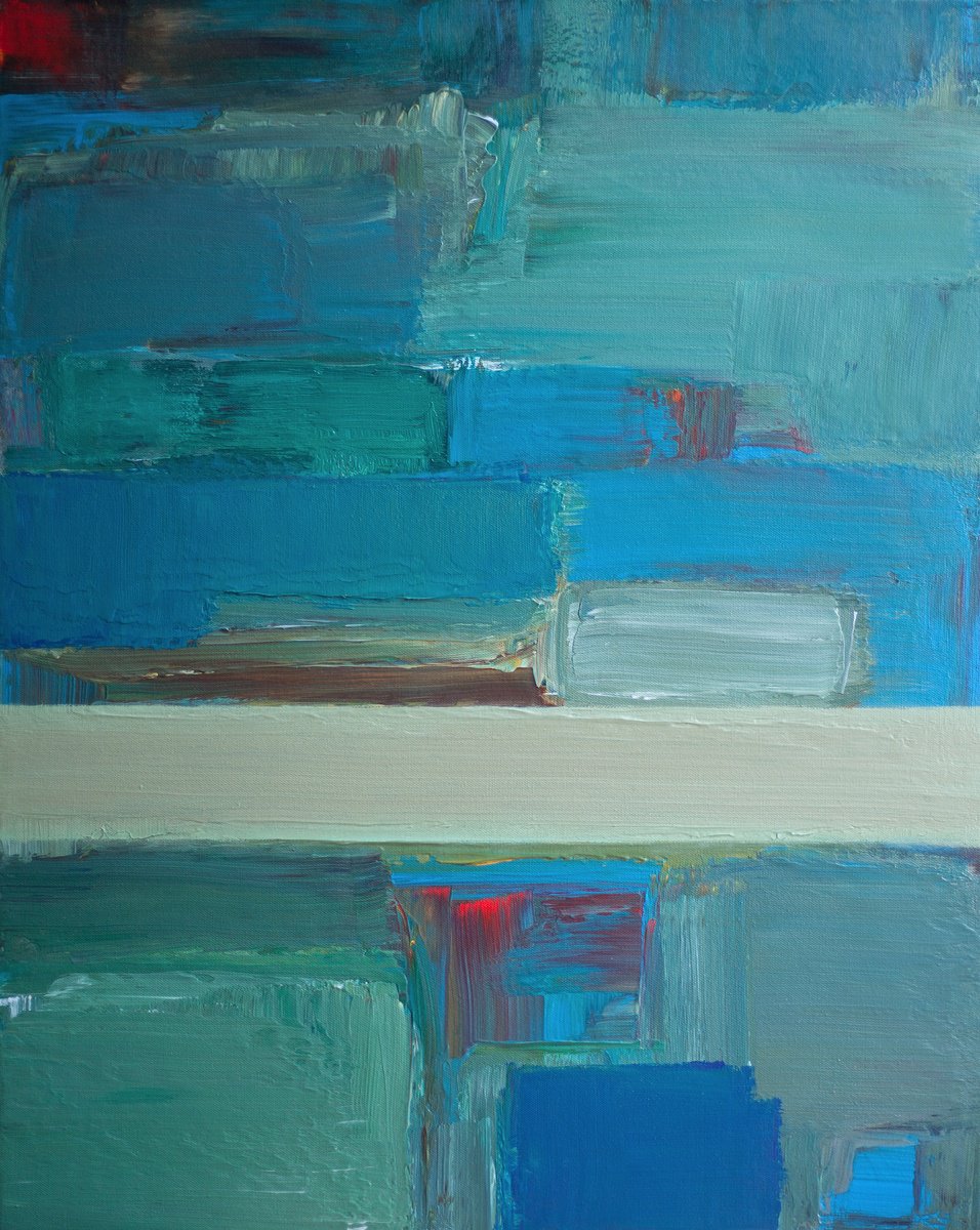 Abstract Landscape Acrylic Painting By Thomas Hjelm, 25 X 31", Blue Coast, Original Artwork