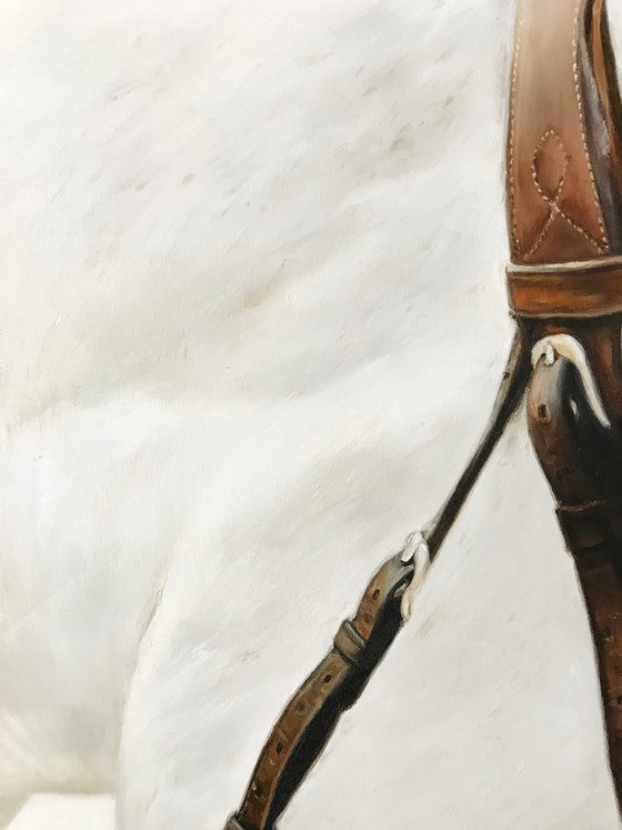 Oil painting with a white horse "Details" 60*80 cm