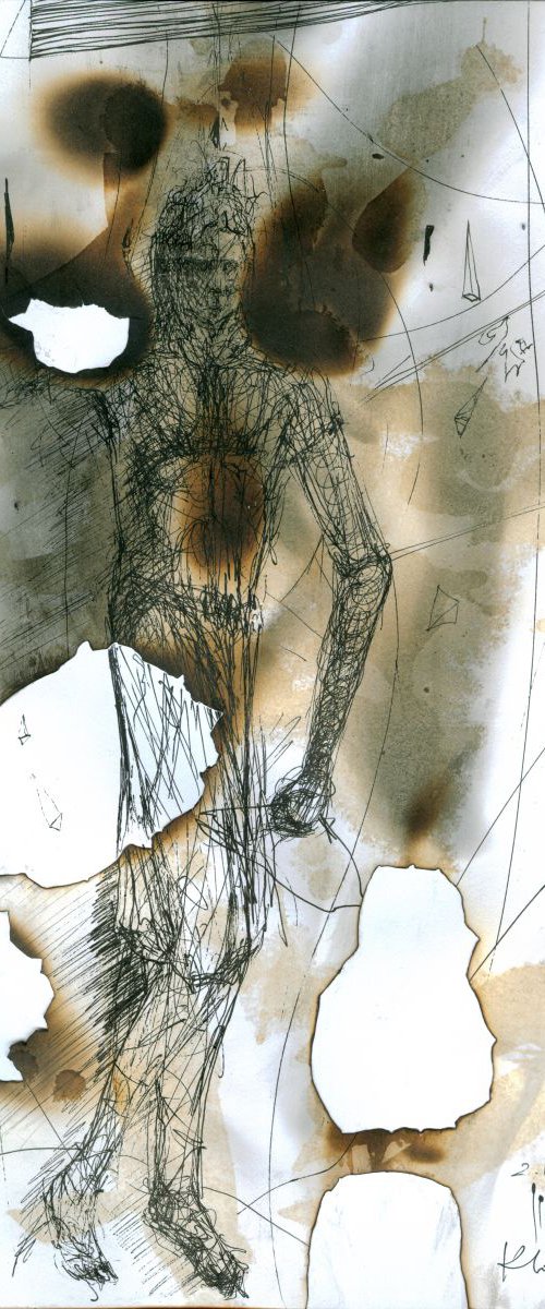 ANGEL BURNED COMPOSITION spontane tehnique ancient look lost memory spiriytual oniric art by MASTER OVIDIU KLOSKA by Kloska Ovidiu