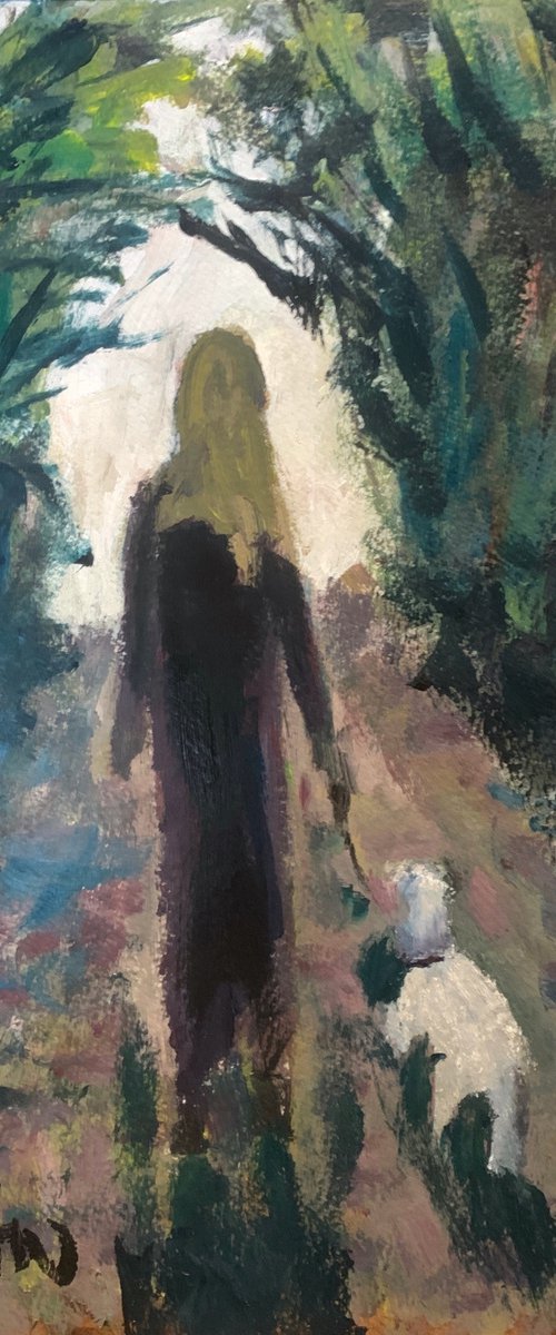 Dog Walking In The Forest by Ryan  Louder