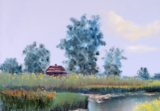 Rural landscape with a boat