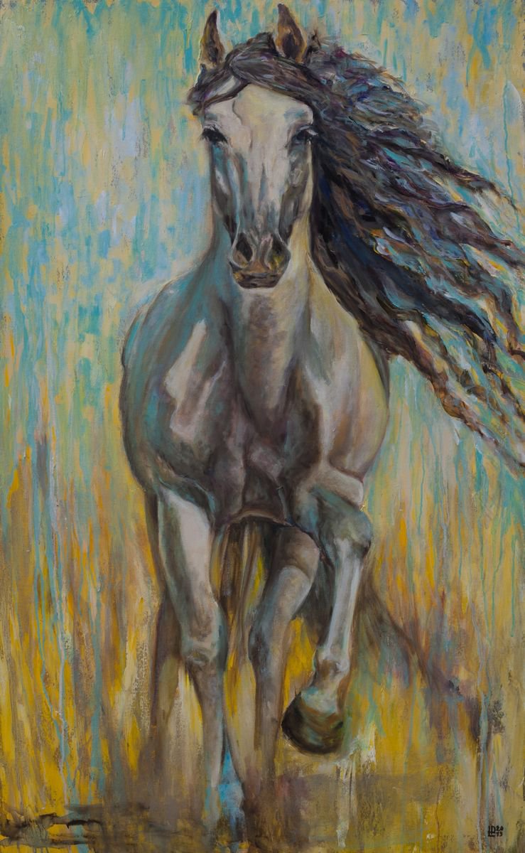 Expressive Oil Painting , Golden Horse By Liudmila Pisliakova, 24 X 38, Artwork For Sale On Artfinder
