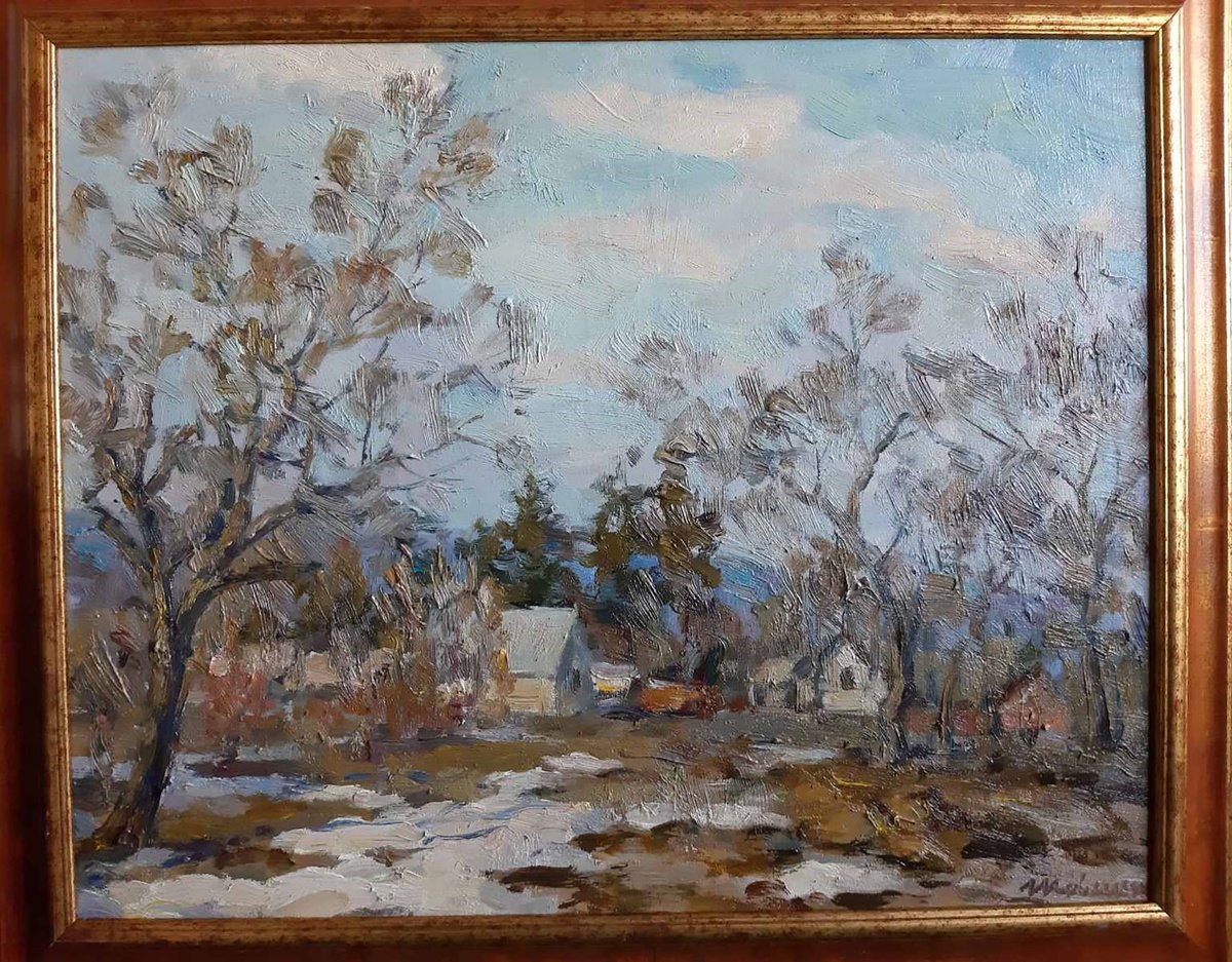 Impressionistic Landscape Oil Painting By Ivan Kovalenko, 20 X 16, Village, Original Artwork