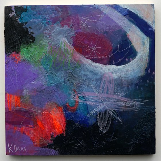 In space there is no up and down. 8x8" Small Intuitive Abstract Painting