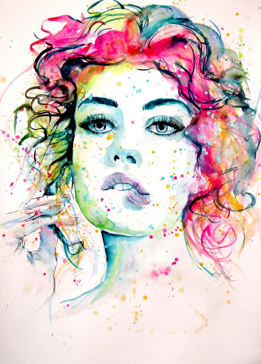 Impressionistic Watercolour , Charming Girl Xii By Kovacs Anna Brigitta, 20 X 28, Artwork For Sale On Artfinder